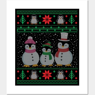 Funny Cute Penguin Lovers Snowman Xmas Ugly Christmas Sweater Posters and Art